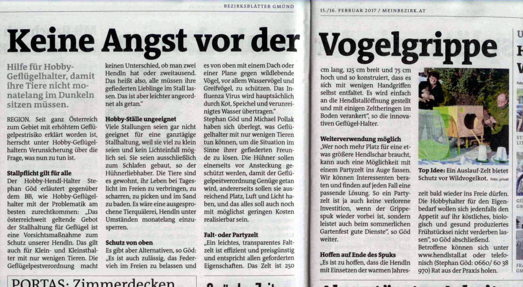 Ein Artikel über www.hendlstall.at in den Bezirksblättern.